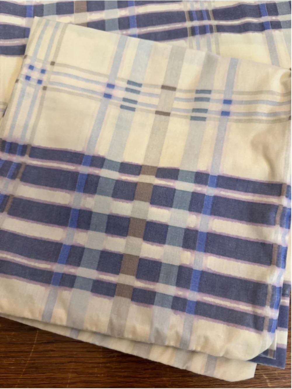 Set of 2 King Pillowcases Plaid Blue Beige Neutral Cotton Blend Standard Bedding